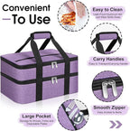 Double Insulated Casserole Carrier, Portable Casserole Carrier for Hot or Cold Food Lunch Tote Warmer or Cooler Bag, Lasagna Lunch Bag for Potluck Parties- Fits 9" x 13" Baking Dish-Purple