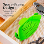 Kitchen Gizmo Snap N' Strain Clip On Strainer for Pots and Pans - Collapsible Silicone Pasta Strainer and Kitchen Gadget for Cooking - Easy to Use, Heat Resistant and Space Saving Colander - Green