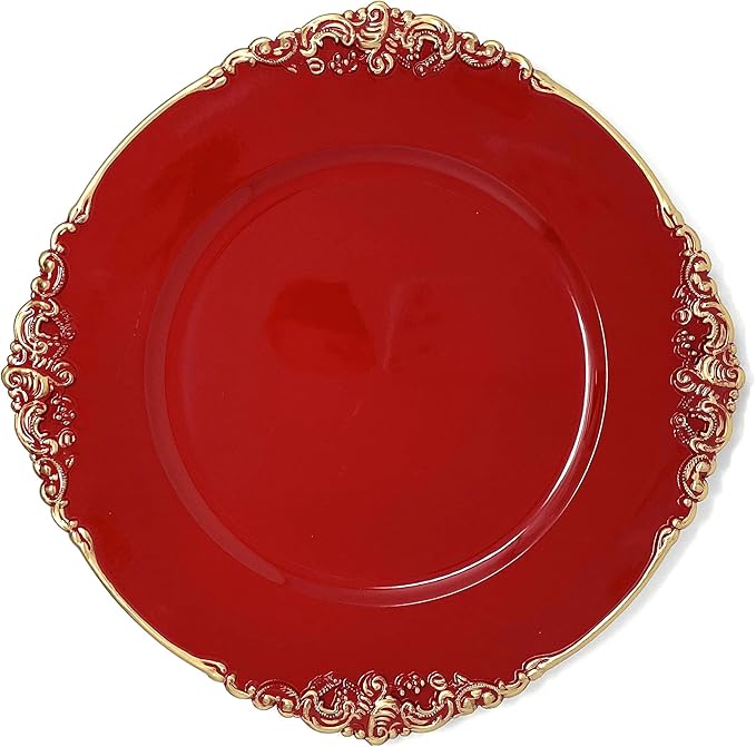 allgala 13-Inch 6-Pack Heavy Quality Round Charger Plates-Floral Red-HD80348