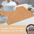 SUEH DESIGN Leather Placemats Set of 6 Reversible Table Mats Heat Resistant Waterproof No-Slip Place Mats for Dining Table Kitchen Parties, Camel and Beige