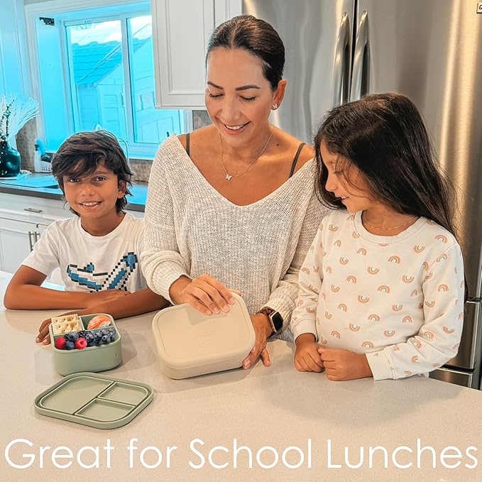 Ali+Oli Silicone Bento Box (Coconut) Lunch Box for Kids, Toddlers, Preschoolers & Adults | BPA-Free and Spill-Proof | Ideal for School, and On-the-Go Meals| Perfect for Lunch, Snacks, and Meals