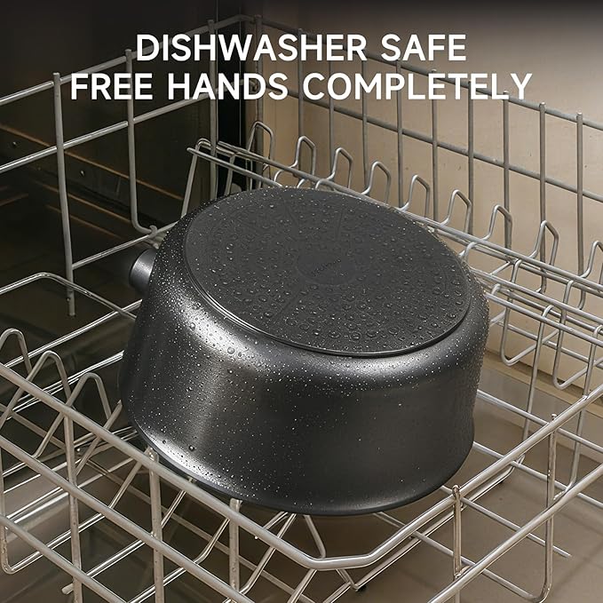 JEETEE Titanium Sauce Pan with Lid, 3 QT Non Stick Cooking Pots, Oven & Dishwasher Safe, Ideal for Sauces Soups and Heating Milk, PFOA/PFAS Free (Gray)