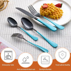 20 Piece Black Sky Blue 18/0 Flatware Utensil Set for 4, Include Dinner Knife,Dinner Forks,Dinner Spoons,Salad Forks,Teaspoons,Silverware Set for 4, Dishwasher Safe