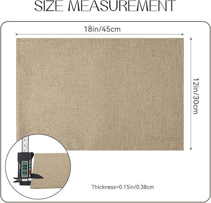 Romanstile Cloth Placemats Set of 8-12 x 18 Inch, Heat Resistant Double Layered Thickened Burlap Place Mats, Washable Faux Linen Farmhouse Table Mats for Kitchen/Dining/Party/Outdoor, Khaki