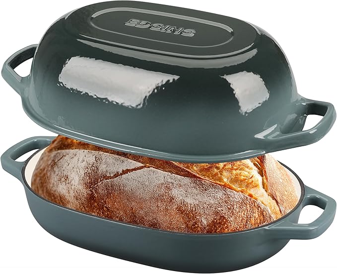 Enameled Cast Iron Dutch Oven Pot with Lid, Oval Dutch Oven for Bread Baking, Bread Oven for Homemade Sourdough Bread Baking, 7qt, Slateblue