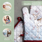 Maison d' Hermine 100% Cotton Oven Mitt & Pot Holder Set (7.5"x13" & 8"x8") Heat Resistant BBQ Cooking Gloves with Loop, Baking, Grilling, Kitchen, Handling Hot Pans (Fairytale Forest)