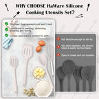 HaWare Kitchen Utensils, 14 PCS Silicone Cooking Utensils Set, Heat Resistant Kitchen Utensils for Non-stick Cookware, Kitchen Gadgets Tools with Spoons, Spatulas, Whisk, Dishwasher Safe (Khaki)
