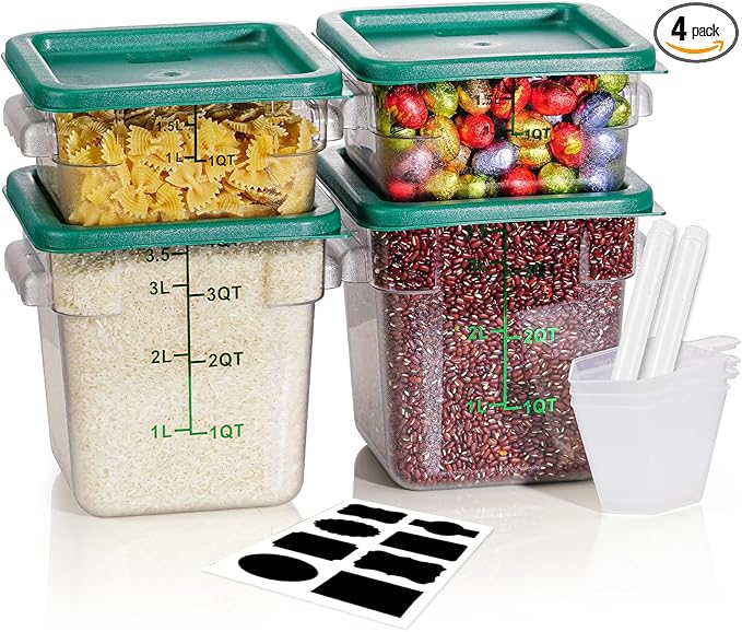 2QT&4QT NSF Food Storage Containers with Lids: 4 PCS [Total Food Grade][Hot&Cold Resistant] Commercial Clear Food Storage Containers for Restaurant Kitchen Proof Dough Green