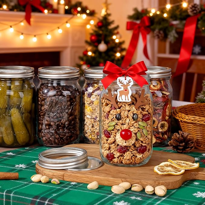 WELLIFE Wide Mouth Mason Jars, 6 Pack Mason Jars 32 oz for Pickling, Canning, Fermenting and Food Storage, Microwave & Dishwasher Safe