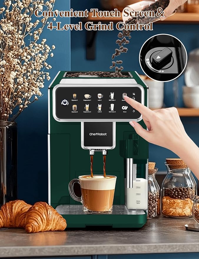 Fully Automatic Coffee Maker with Built-in 3-Level Grinder Expresso/ Cappuccino/Latte/Americano Coffee Machines with Self-Cleaning Function 12 Cup Coffee Machine for Home/Office (Coffee Maker-Green)