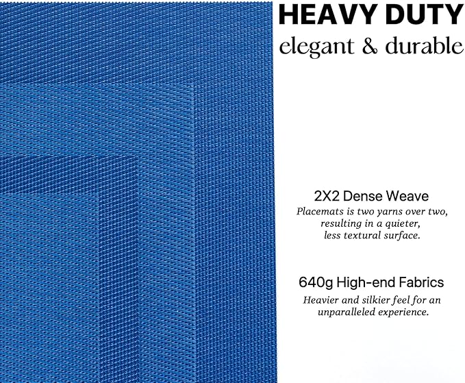 LEXMORE Placemats Set of 6 Vinyl/Plastic Woven Place Mats for Kitchen Table Indoor/Outdoor Washable Placemat Wipeable Dining Table Mats(Navy Cube)