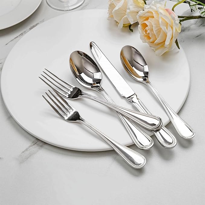 20-piece Silverware Set for 4, 18/10 Stainless Steel Flatware Set, Fine Silverware Set, Serving Utensil Sets, Finely Polished and Dishwasher Safe, Prolos