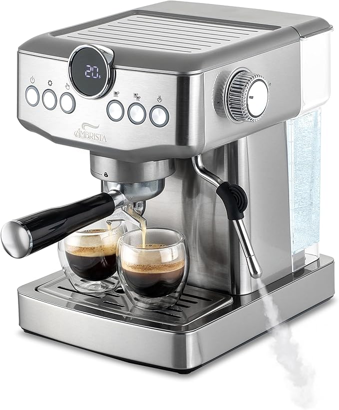 Espresso Machine 20 Bar with Steam Milk Frother | Stainless Steel Espresso Maker with Customizable Brewing Temperature | 60oz Removable Water Tank | Perfect for Cappuccinos, Lattes and More