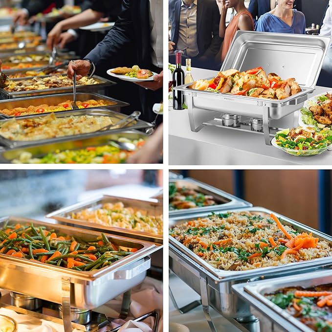 3 Packs Chafing Dish Buffet Set 8QT Stainless Steel with Full Size and 1/2 Size Pans Portable Serve Food Warmer for Catering Parties Wedding Graduation Commercial Events, 5 Pans