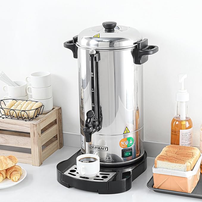 Commercial Coffee Urn 50 Cup/8L Coffee Dispenser with Upgraded Percolator, 304 Stainless Steel Hot Water Urn Beverage Dispenser with Keep Warm Mode, Large Coffee Maker for Catering Party