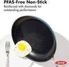 OXO Enhanced 8” Nonstick Frying Pan Skillet, Ceramic PFAS-Free Cookware, Stainless Steel Handle, Eggs & Omelets, Dishwasher & Oven Safe, Storm Blue