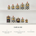 MACKENZIE-CHILDS Medium Enamel Canister, Kitchen Storage Container for Flour and Sugar, 1.42 Liters, Black-and-White Courtly Check