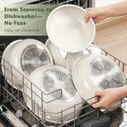 18 Pcs Pots and Pans Set Non Stick, Cookware Sets with Detachable Handle, Nonstick RV Kitchen Cooking Tools Removable Handles, Oven Safe, Induction Fast, Stackable Induction Cookware, White