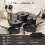 Astercook 19 Pcs Pots and Pans Set Non Stick, Black Titanium Induction Kitchen Cookware Sets, Non toxic Healthy Non Stick Kitchen Cooking Set with Frying Pans Set, PFAS PTFE PFOA PFOS Free