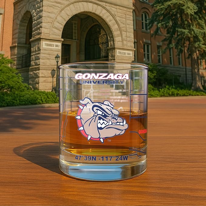 Greenline Goods – University of Gonzaga Bulldogs College Whiskey Glasses (Set of 2), 10 oz – Full-Color Logo + Campus Map