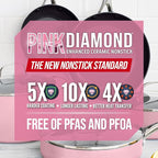 Blue Diamond 10 Piece Nonstick Cookware Set, Diamond Ceramic Pots & Pans, Dishwasher & Metal Utensil Safe, Non Toxic PFAS-Free, Kitchen Cooking Sauce & Saute Pans, Oven & Broiler to 600F, Pink