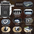 Sophia & William 4-Burner Gas BBQ Grill with Side Burner & Porcelain-Enameled Cast Iron Grates, Outdoor Cooking Propane Grills Cabinet Style Garden Barbecue Grill, 46,700BTU, Black