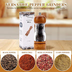 Vintage Wooden Pepper Mill Grinder- 6.3 inches Acrylic Salt & Pepper Shakers with Adjustable Coarseness, Refillable Manual Ceramic Core Grinder for Kitchen, Home, Gift