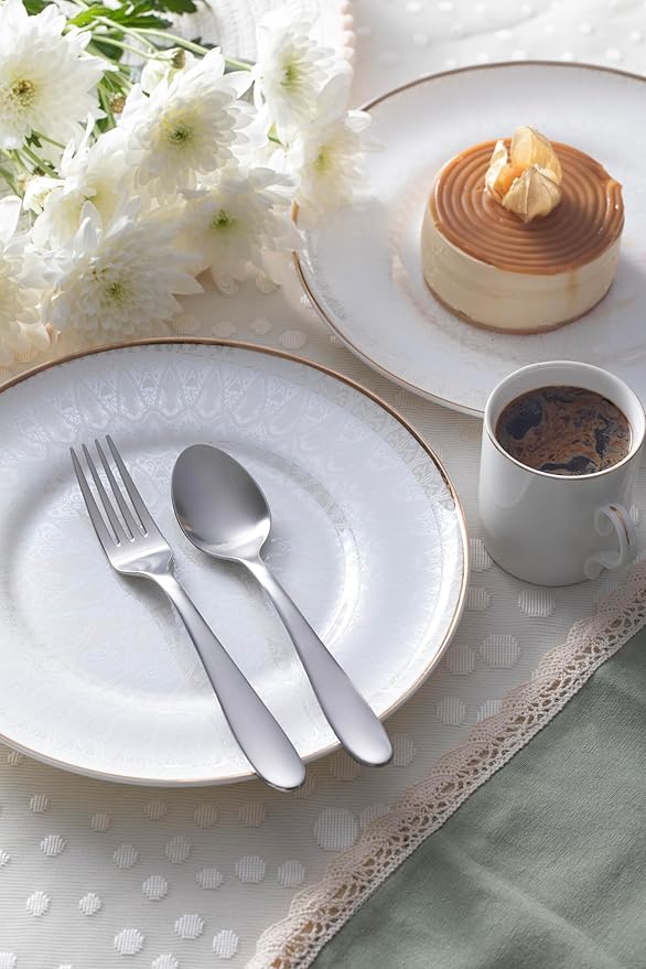 Matte Silverware Set, 18/10 Stainless Steel Satin Flatware, Modern Brushed Finish Cutlery, Dishwasher Safe & Durable, Built to Last (40-Piece, Razzoli)