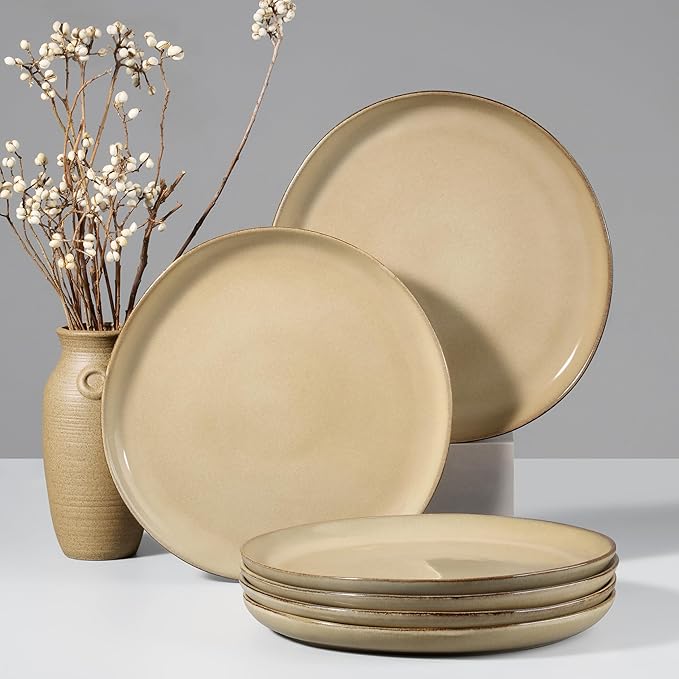HaWare Stoneware Dinner Plates Set of 6, 10" Heavy Duty Ceramic Plates, Reactive Glaze Dinnerware for Home Restaurant, Chip and Scratch Resistant, Microwave and Dishwasher Safe, Reactive Sandy Khaki