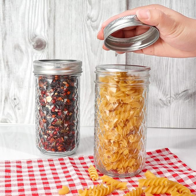 DHSBTLS Glass Regular Mouth Mason Jars, 15 Pack 12 oz Glass Canning Jars with Silver Aluminum Lids and Bands, Airtight Jars for Food Storage, Canning, Overnight Oats, Fermenting, Pickling, Decor