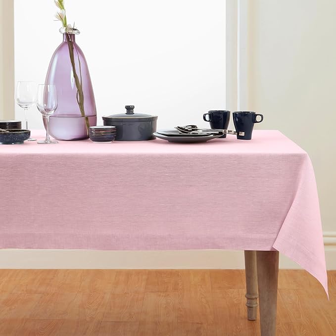 Solino Home Linen Tablecloth 60 x 90 Inch - 100% Pure Linen Bubblegum Pink Table Cloth for Rectangle Tables - Athena, Machine Washable Tablecloth for Summer, Halloween