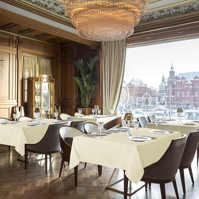 sancua Rectangle Tablecloths 6 Pack - 90x132 Inch - Beige Washable Fabric Cloth Table Cloth, Large Reusable Polyester Table Covers for Wedding, Party, Birthday, Banquet