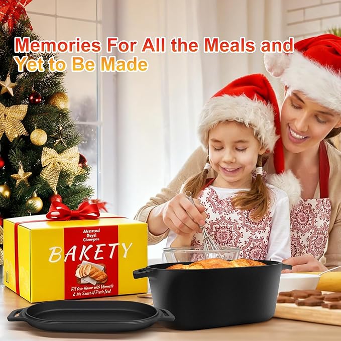 ARC Dutch Oven for Bread Baking, 3.6QT Oval Cast Iron Bread Loaf Pan with Lid, Bread oven for Sourdough, Sourdough Starter Kit Includes Bread Box & Heat-Resistant Oven Mitts