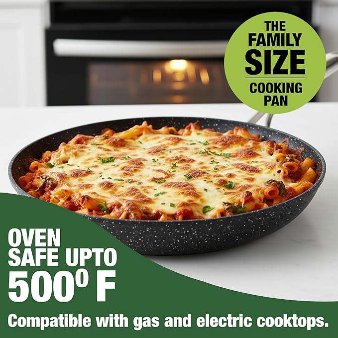 Granitestone 3pc Non Stick Frying Pans Set, 8,10,12 inch Ceramic Frying Pan Skillet Set, Non Toxic Frying pans Nonstick for Cooking, Induction Ready, PFAS & PFOA Free, Oven & Dishwasher Safe - Black