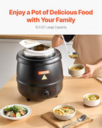 VEVOR Electric Soup Warmer, 10QT Commercial Soup Kettle with 304 Stainless Steel Detachable Insert Pot, 95~176°F Adjustable Temperature, Soup Station for Restaurant and Big Family, Black