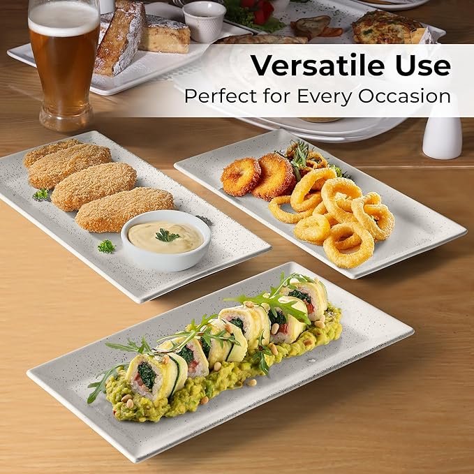 MIAMIO - Ceramic Serving Platter Set of 3 Large Serving Tray/Rectangle Serving Platters for Thanksgiving, Turkey, and Christmas - Microwave, Dishwasher, and Oven Safe Platter (34.5 x 17 cm)