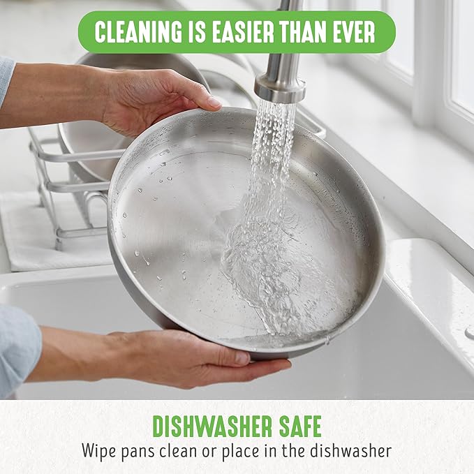 GreenLife 10 Piece Stainless Steel Pots and Pans, Detachable & Stackable Kitchen Set, Tri Ply Clad PFAS Free Cookware, Space Saving with Removable Handle, Induction & Oven Safe, RV Cookware, Glass Lid