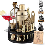 Mixology & Craft Bartender Kit – 15-Piece Cocktail Shaker Set with Bar Tools, Premium Stainless Steel Drink Mixer Accessories for Home Bar, Includes Bamboo Stand, Plus Exclusive Recipe Cards (Gold)