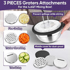 Herogo 5-Piece Mixing Bowls with Visible Lids, 3 Grater Attachments, Stainless Steel Salad Serving Bowls for Kitchen, 4.6/3.5/2.5/2/1.5 QT Ideal for Prepping & Cooking, Black