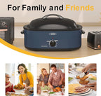 Sunvivi 22lb 18-Quart Roaster Oven, Electric Roaster Oven with Self-Basting Lid, Turkey Roaster with Unique Defrost/Warm Function, Large Roaster with Removable Pan & Rack, Stainless Steel, Blue