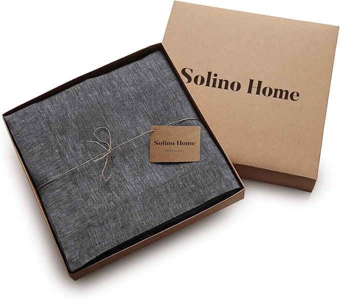 Solino Home Linen Tablecloth 60 x 120 Inch - 100% Pure Linen Charcoal Grey Table Cloth for Rectangle Tables - Athena, Machine Washable Tablecloth for Fall, Autumn, Halloween