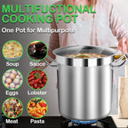 Extra-Large Stainless Steel Stock Pot – Commercial Heavy Duty Soup Pot with Lid, 3-Ply Base for Fast Heating, Ideal for Seafood Boils and Outdoor Cooking - 100 Quart
