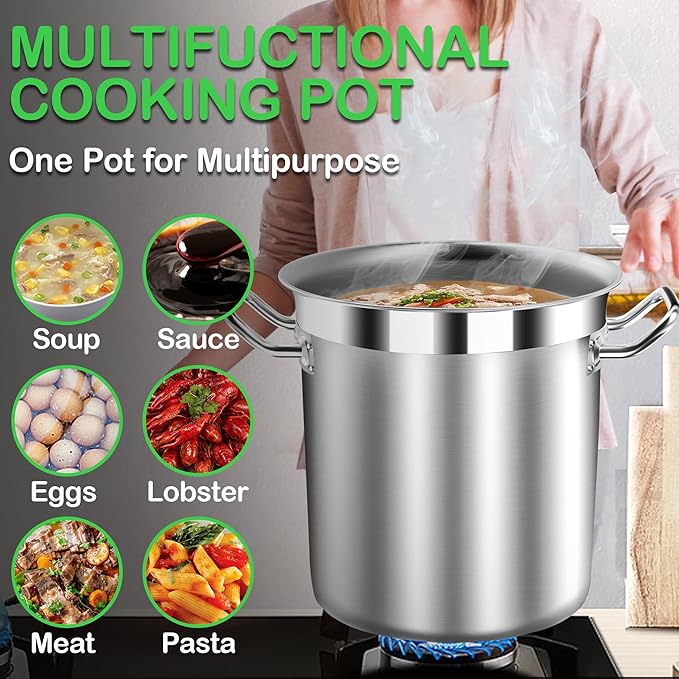 Large Stock Pot with Lid – Professional Stainless Steel Stockpot 40 Quart – Heavy Duty Cooking Pot for Catering, Soup, and Seafood Boil – Compatible with Most Cooktops