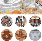 ZORMY Wicker Picnic Basket for 2 Person, Willow Hamper Basket Sets with Insulated Compartment, Handmade 2 Person Picnic Basket for Camping - BlueCheck