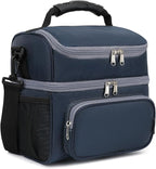 FlowFly Double Layer Cooler Insulated Lunch Bag Adult Lunch Box Large Tote Bag for Men, Women, With Adjustable Strap,Front Pocket and Dual Large Mesh Side Pockets