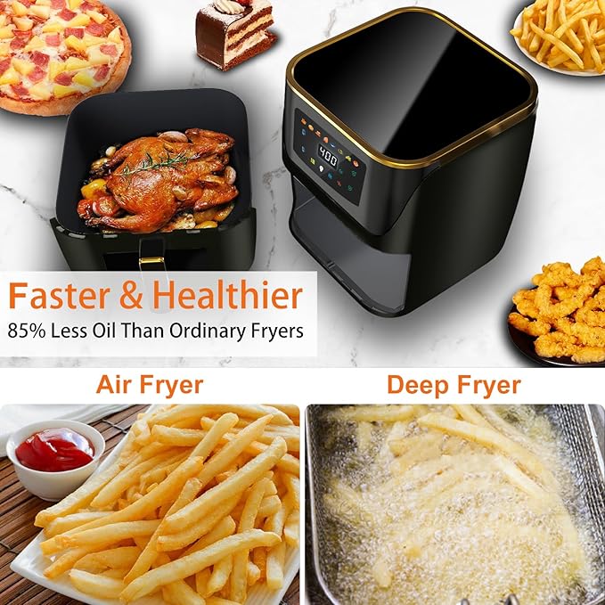 Air Fryer, 8.5Qt Large Family Size, 8-in-1 Function Digital Touch Screen, Easy Viewing Windows, 1750W Fast Air Frying up to 400℉, Auto Shut Off, Nonstick and Dishwasher-Safe Basket
