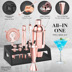 IOV Mixology Bartender Kit With Stand | 12-Piece Cocktail Shaker Set | 24oz Martini Shaker Set For Drink Mixing | Bar Set Includes All Bar Tools And Recipe Booklet | Fun Housewarming Gift (Rose Gold)