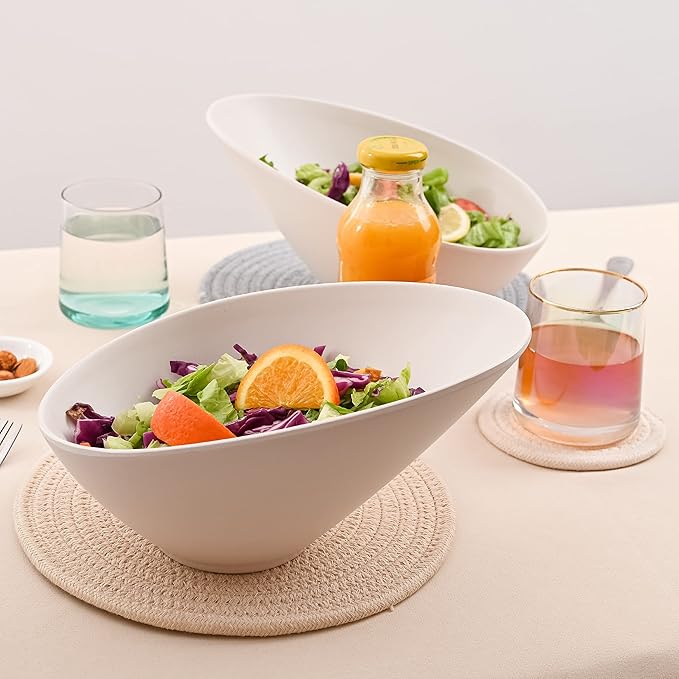 Salad Bowls, 4 Packs Serving Bowl, Compostable 33 Ounce Pasta Bowls, Elegant White Angled Bowl for Salad, Pasta, Soup, Prep, Ideal for Home and Restaurant