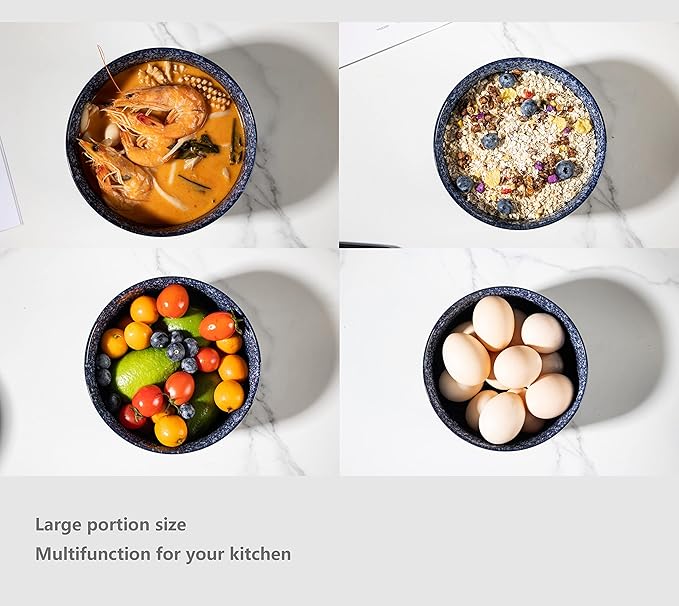 S&Q'S CERAMICS Bowl Set of 4, 36 Ounce Kitchen Bowls for Soup, Large Cereal, Breakfast, Oatmeal, Microwave and Dishwasher Safe, [Set of 4], (Navy Blue)