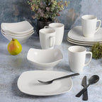 Gibson Home Amelia Court Porcelain Chip and Scratch Resistant Dinnerware set, Service for 4 (12pcs), White (Soft Square)